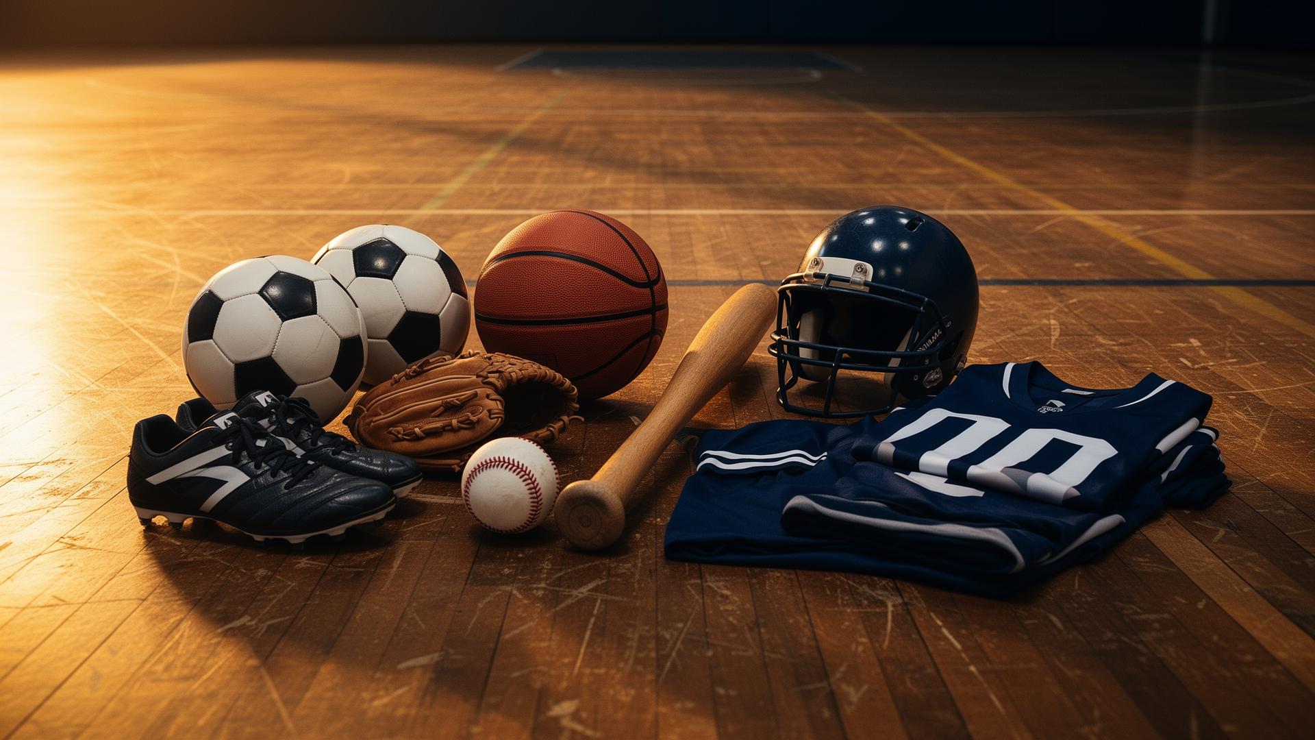 Sports equipment on a gym floor